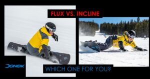 same snowboarder on a Donek Flux and Incline model